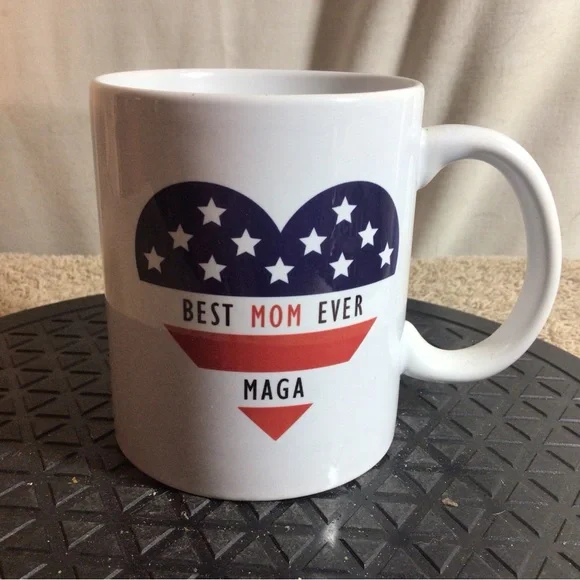Best Mom Ever MAGA Ceramic Coffee/Tea Mug Red White & Blue Heart pre-owned